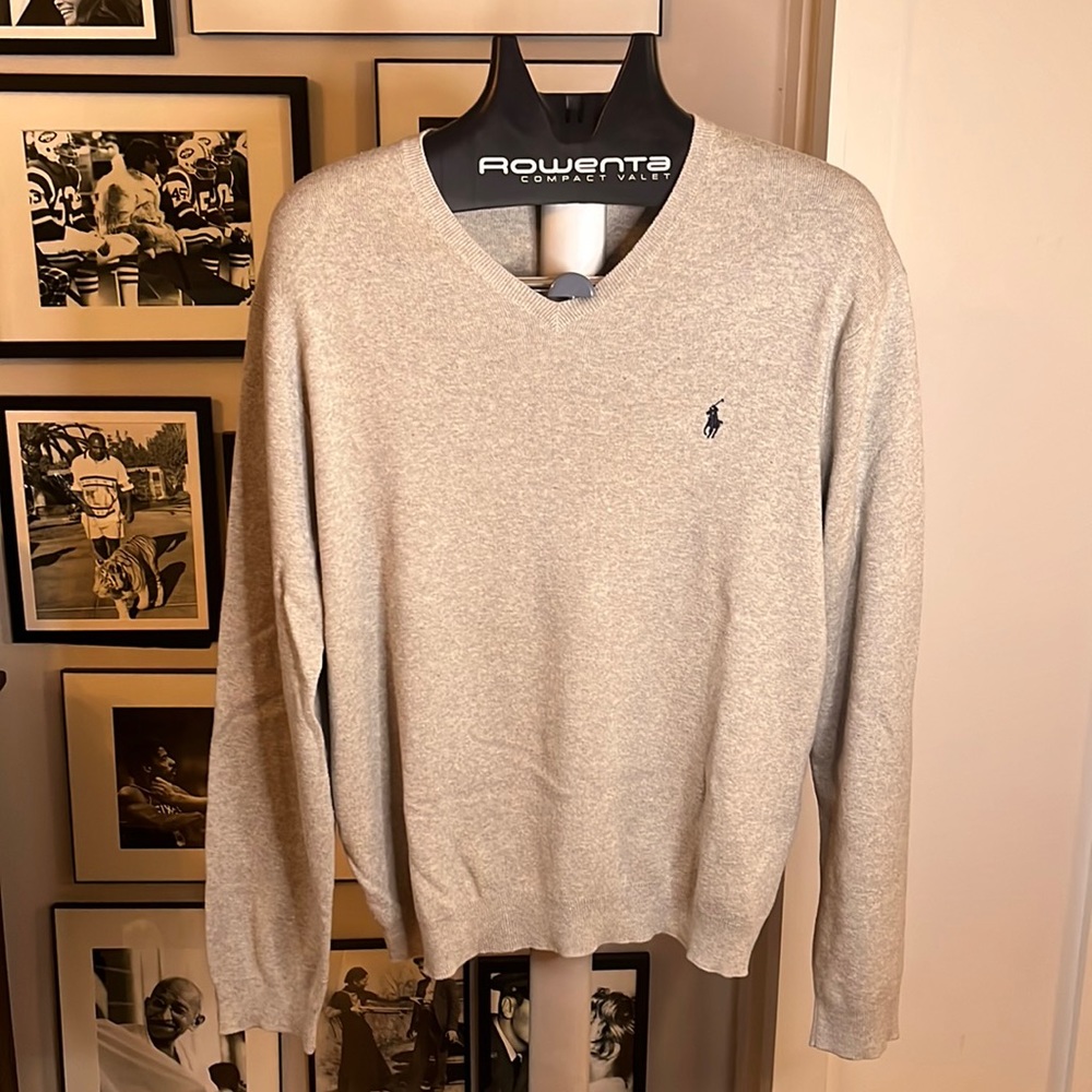 Polo Ralph Lauren Gray XL V-Neck Sweater - 100% Pima Cotton